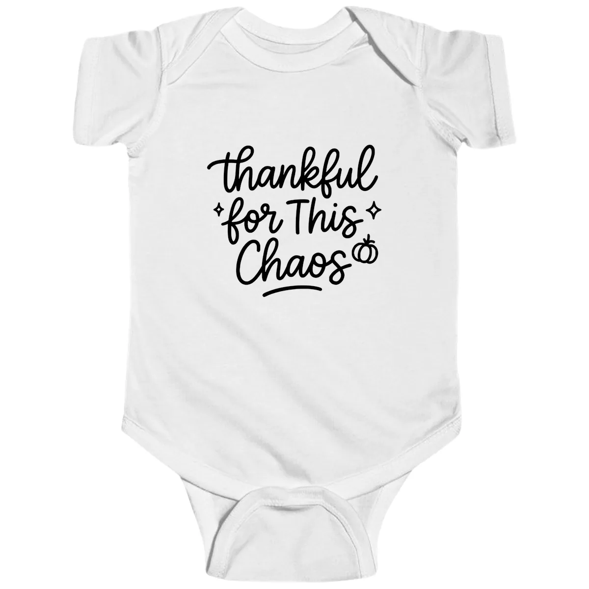 Thankful For This Chaos Typography Baby Onesie in White