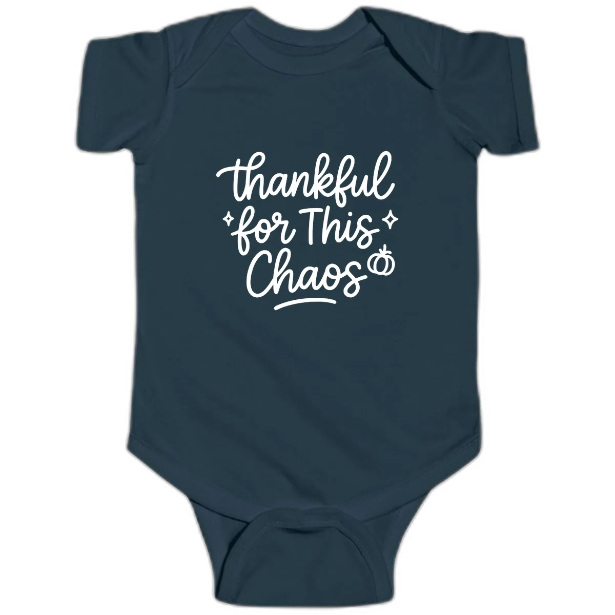 Thankful For This Chaos Typography Baby Onesie in Navy