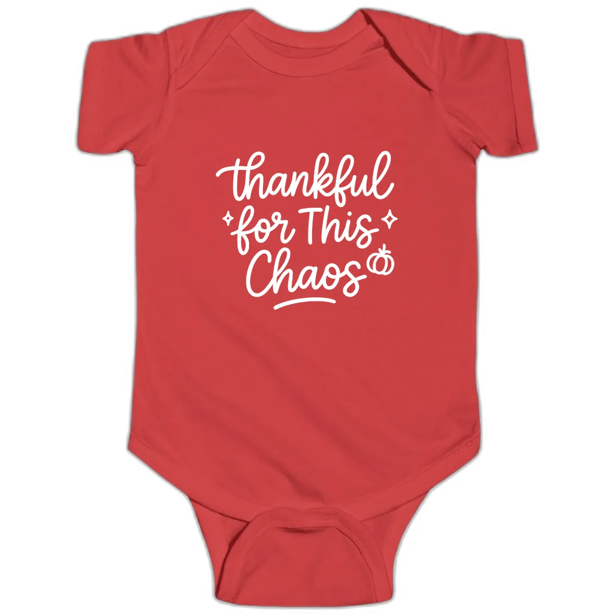 Thankful For This Chaos Typography Baby Onesie in Red
