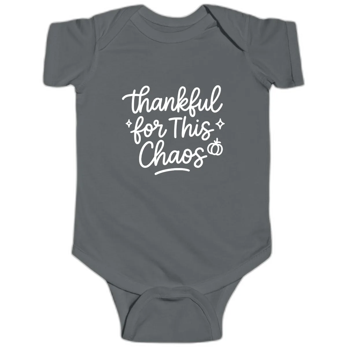Thankful For This Chaos Typography Baby Onesie in Charcoal