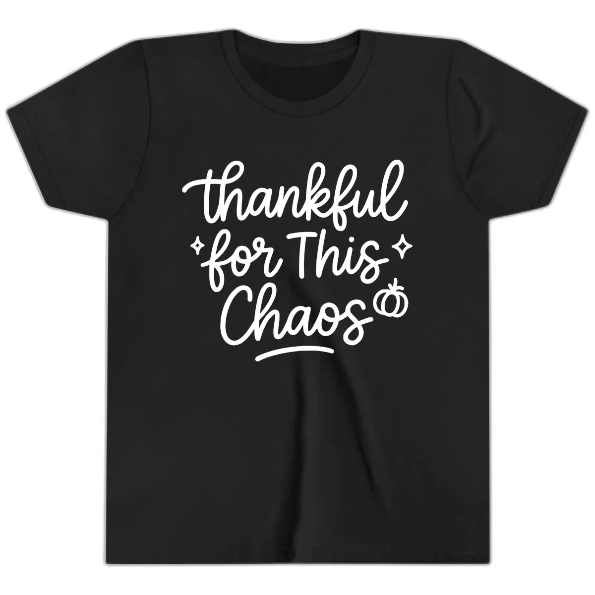 Thankful For This Chaos Typography Youth T-Shirt in Black