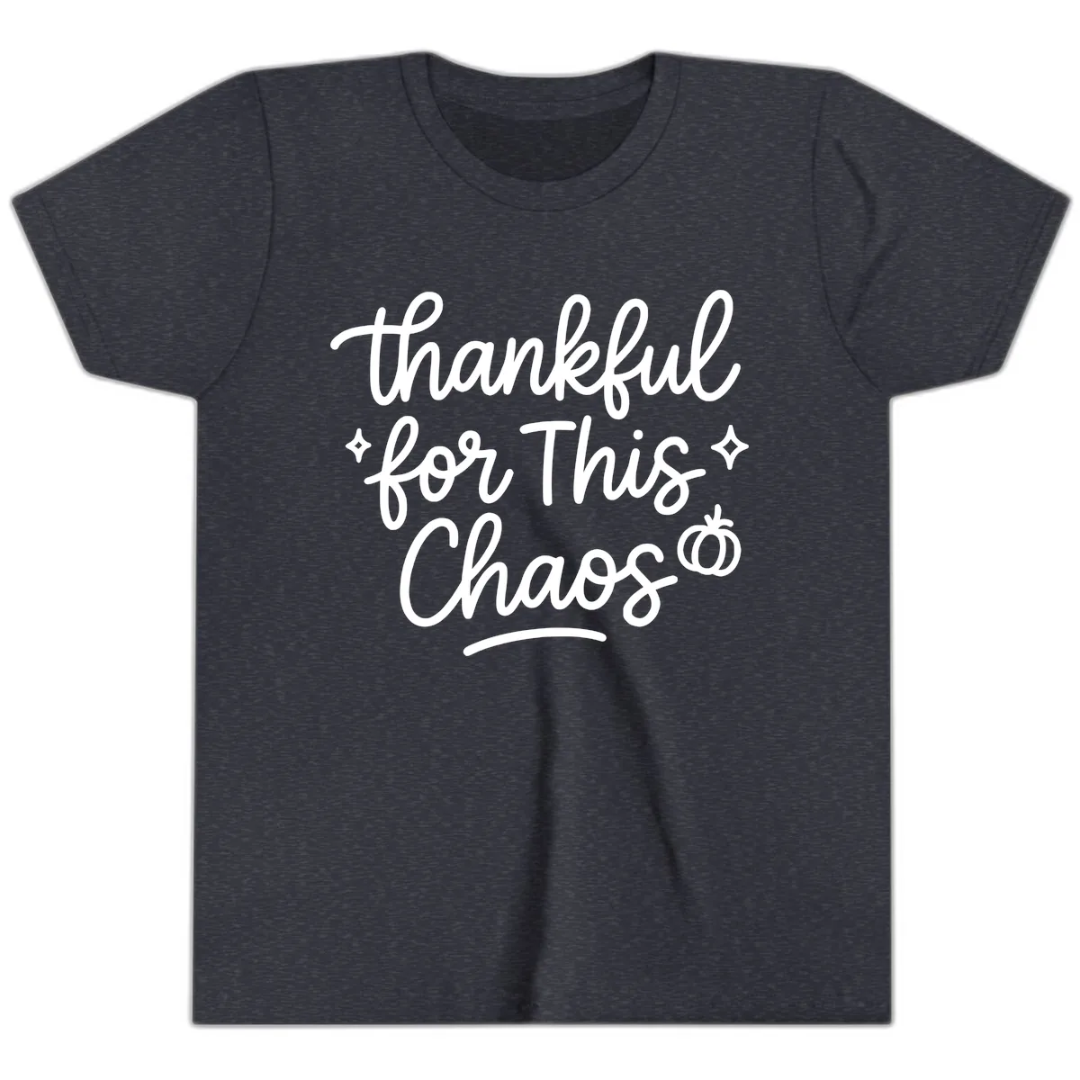 Thankful For This Chaos Typography Youth T-Shirt in Heather Navy