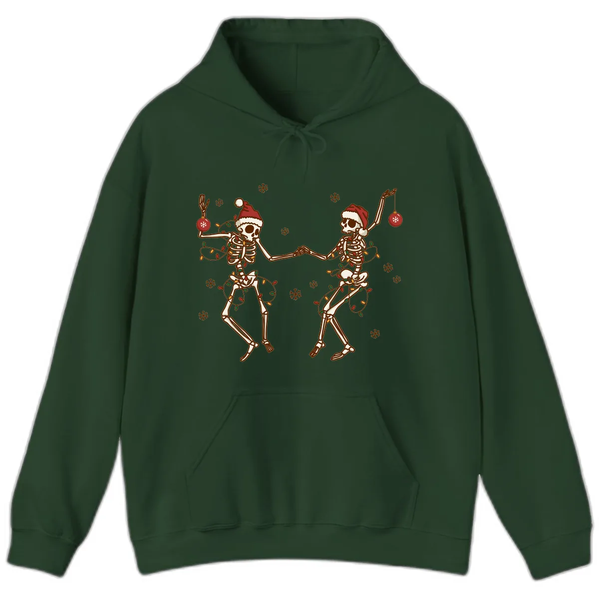Dancing Skeletons Christmas Lights Hoodie in Forest Green