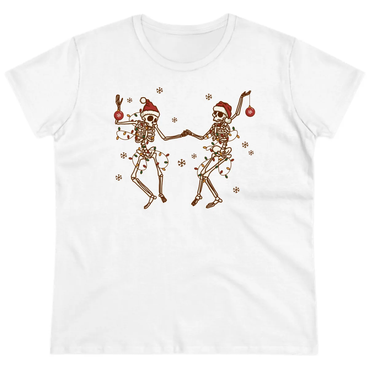 Dancing Skeletons Christmas Lights Ladies Tee in White