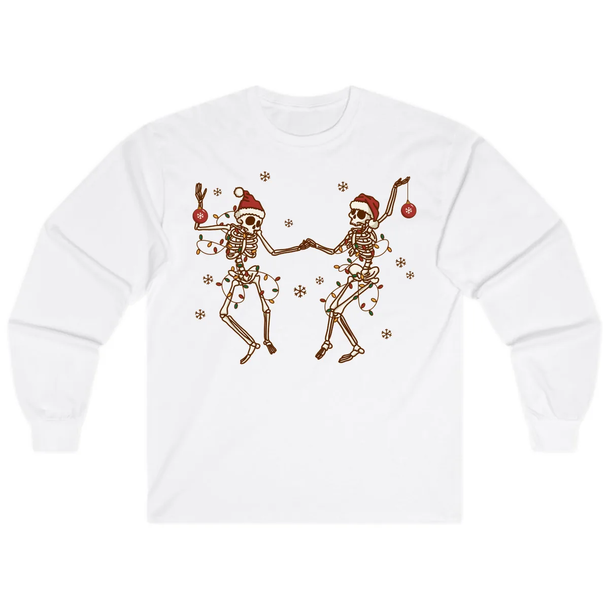 Dancing Skeletons Christmas Lights Long Sleeve in White