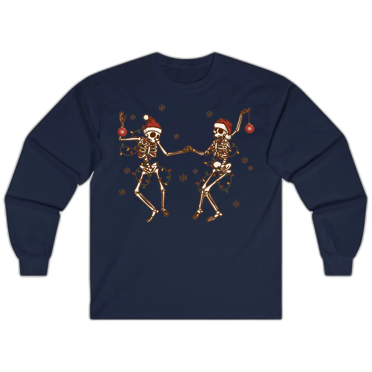 Dancing Skeletons Christmas Lights Long Sleeve in Navy