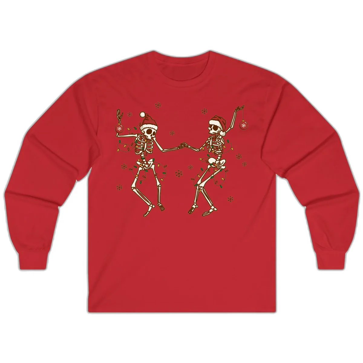 Dancing Skeletons Christmas Lights Long Sleeve in Red