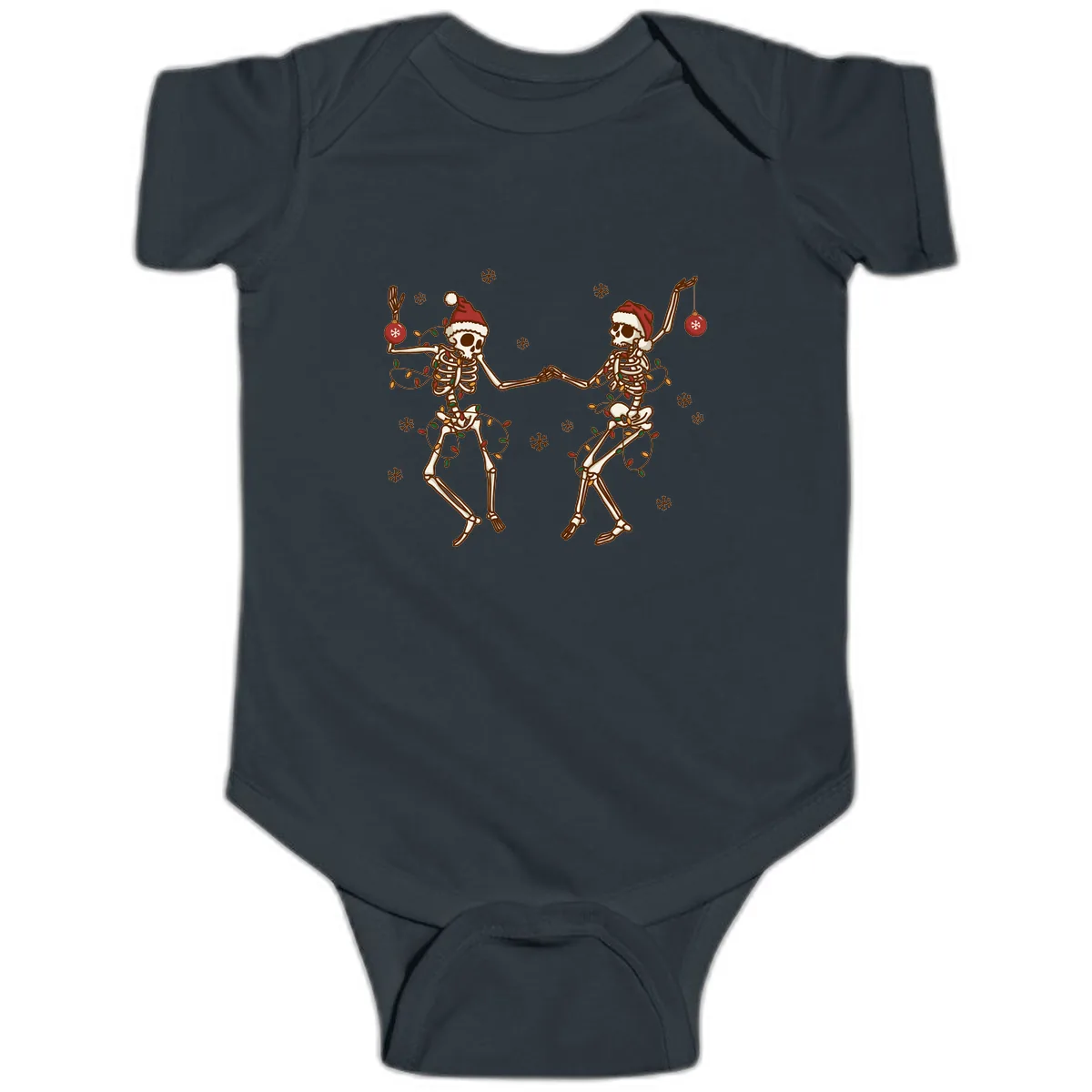 Dancing Skeletons Christmas Lights Baby Onesie in Black