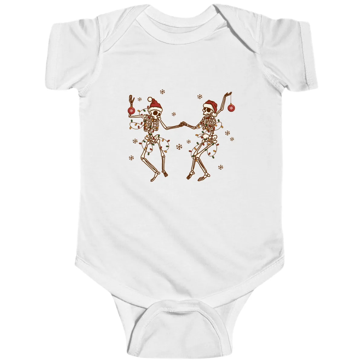 Dancing Skeletons Christmas Lights Baby Onesie in White