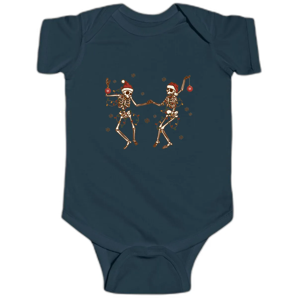 Dancing Skeletons Christmas Lights Baby Onesie in Navy