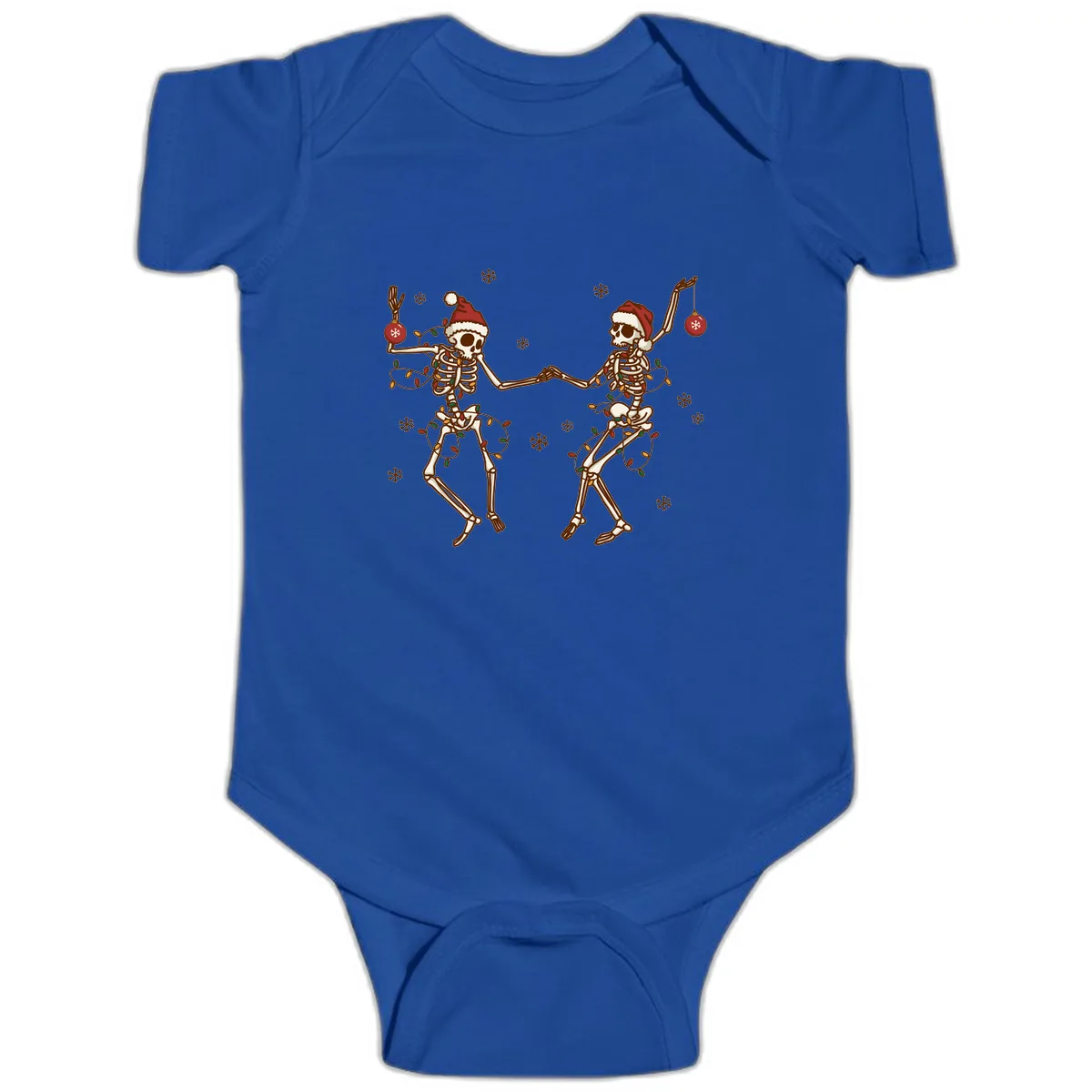 Dancing Skeletons Christmas Lights Baby Onesie in Royal