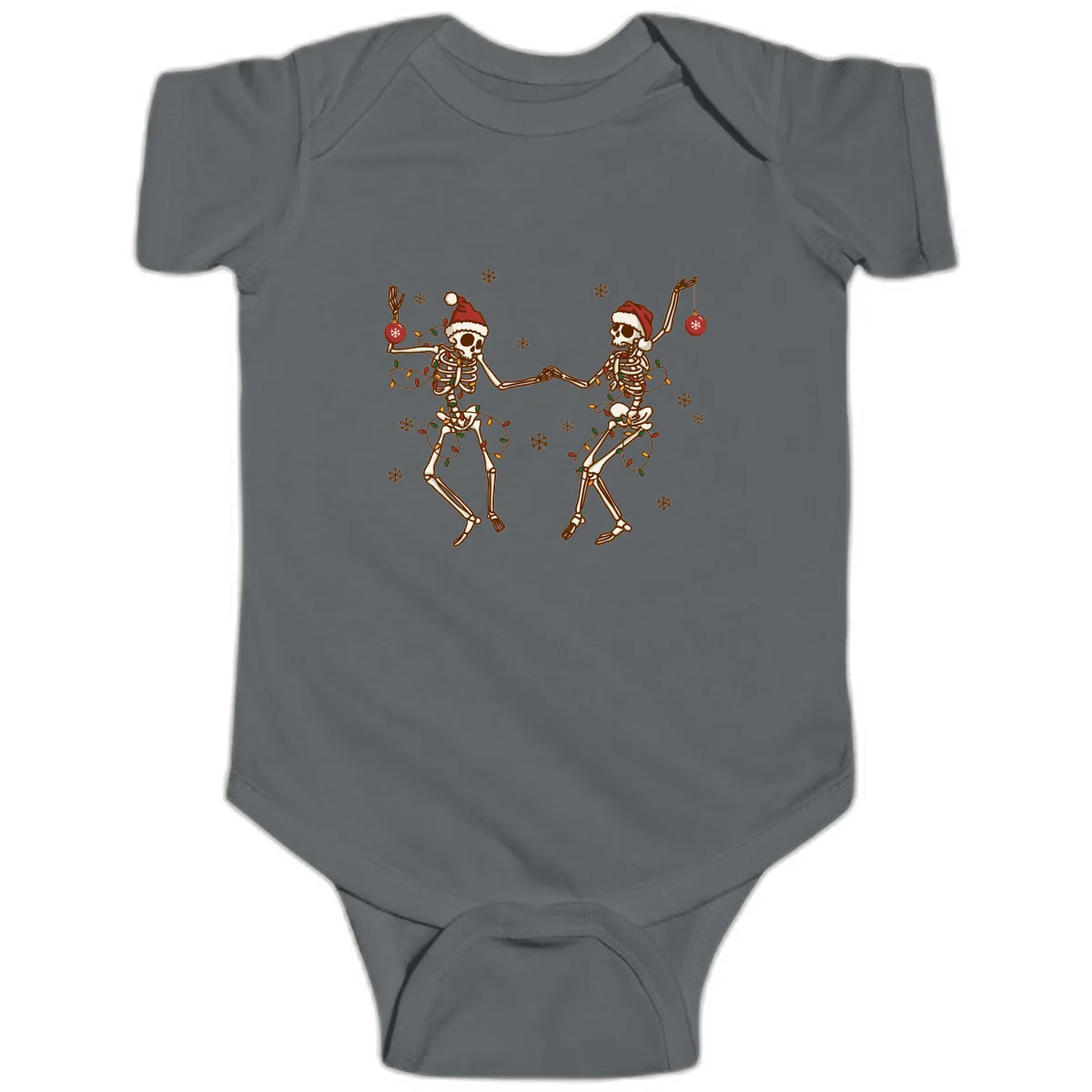 Dancing Skeletons Christmas Lights Baby Onesie in Charcoal