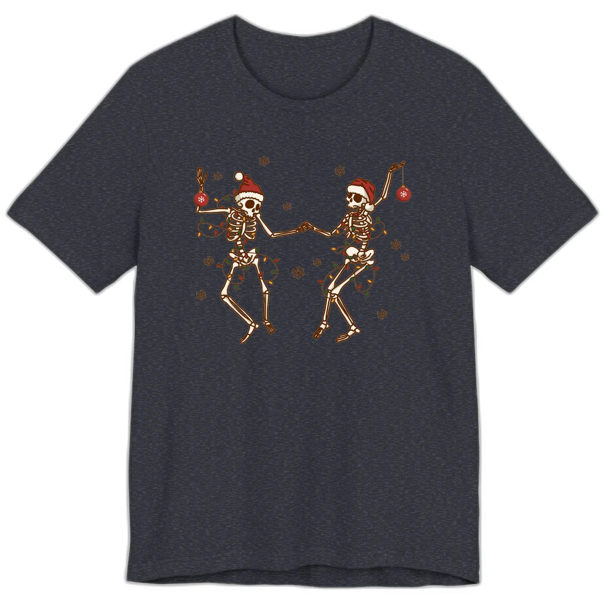 Dancing Skeletons Christmas Lights Premium T-Shirt in Heather Navy