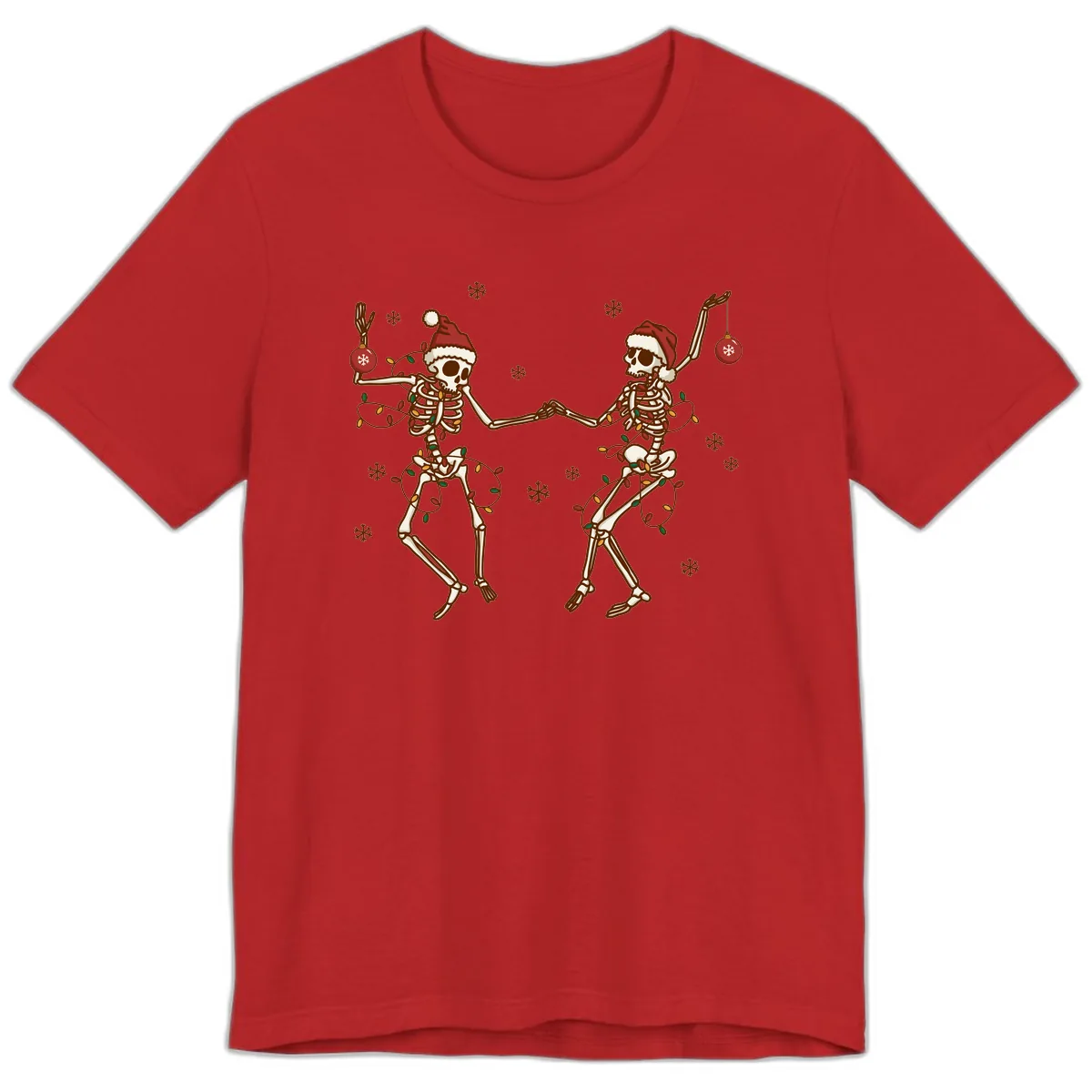 Dancing Skeletons Christmas Lights Premium T-Shirt in Red