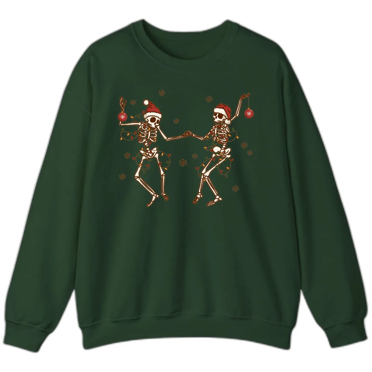 Dancing Skeletons Christmas Lights Sweatshirt in Forest Green
