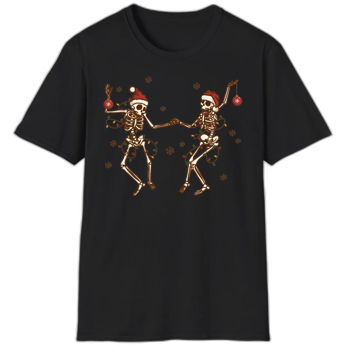 Dancing Skeletons Christmas Lights T-Shirt in Black