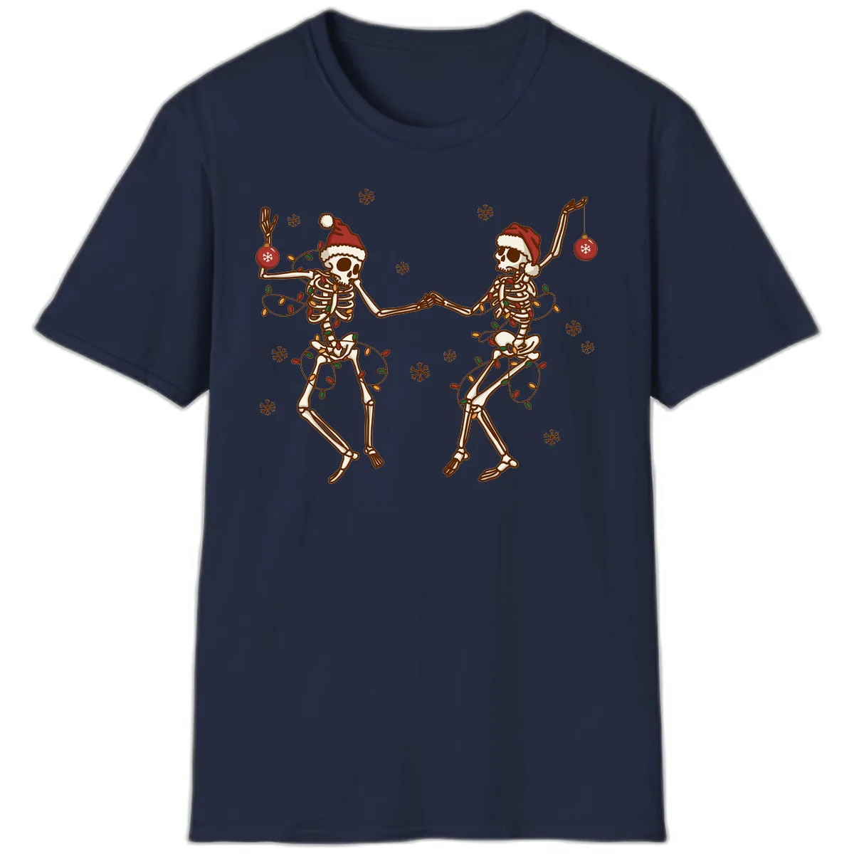 Dancing Skeletons Christmas Lights T-Shirt in Navy