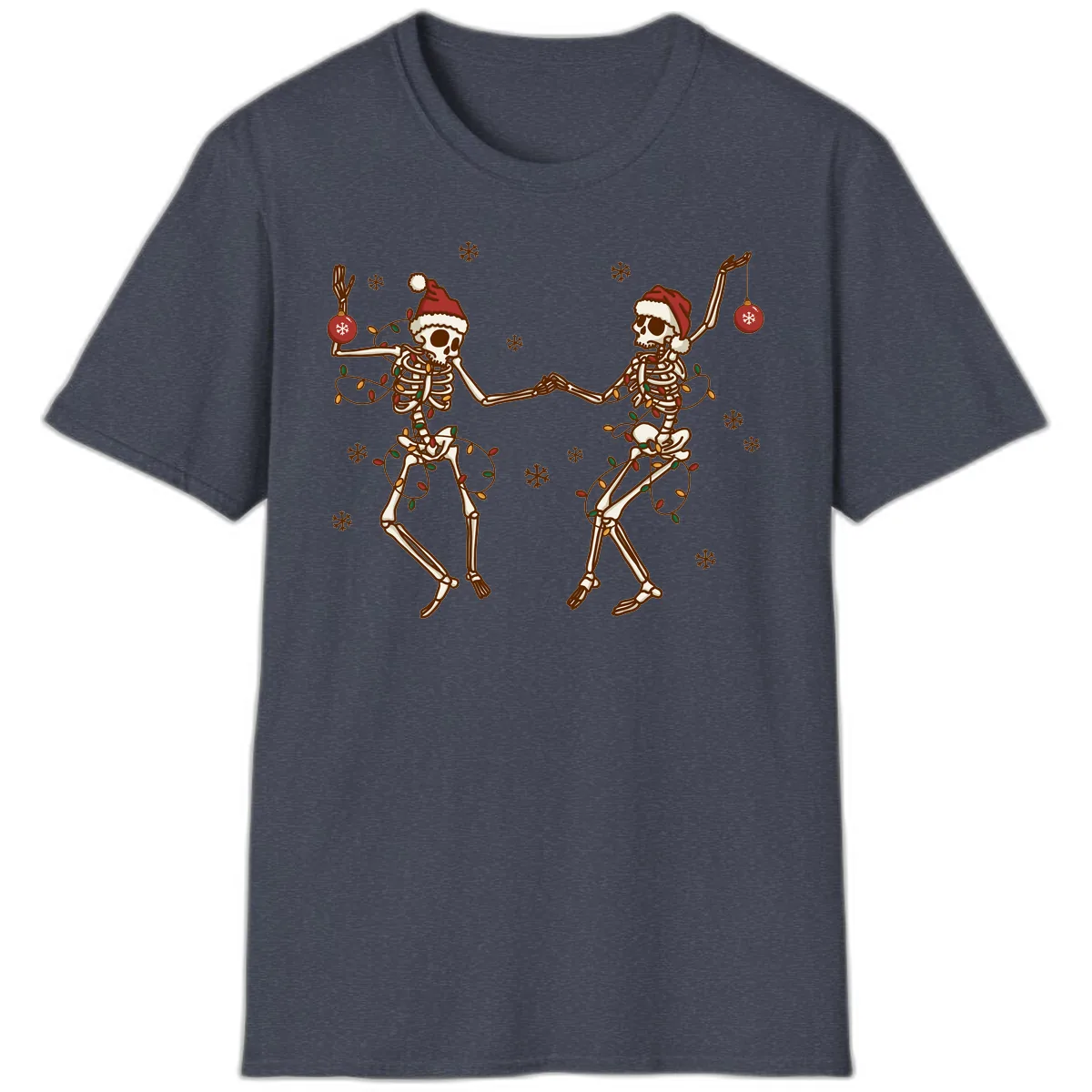 Dancing Skeletons Christmas Lights T-Shirt in Heather Navy