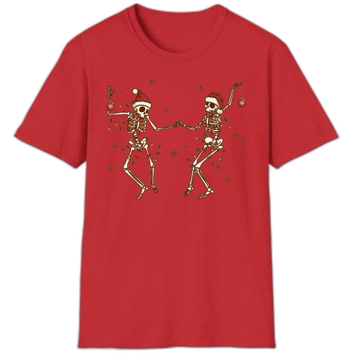 Dancing Skeletons Christmas Lights T-Shirt in Red