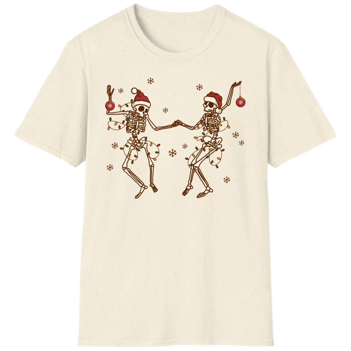 Dancing Skeletons Christmas Lights T-Shirt in Natural