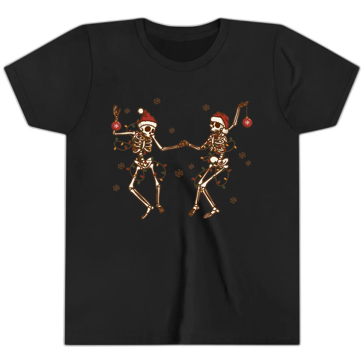 Dancing Skeletons Christmas Lights Youth T-Shirt in Black