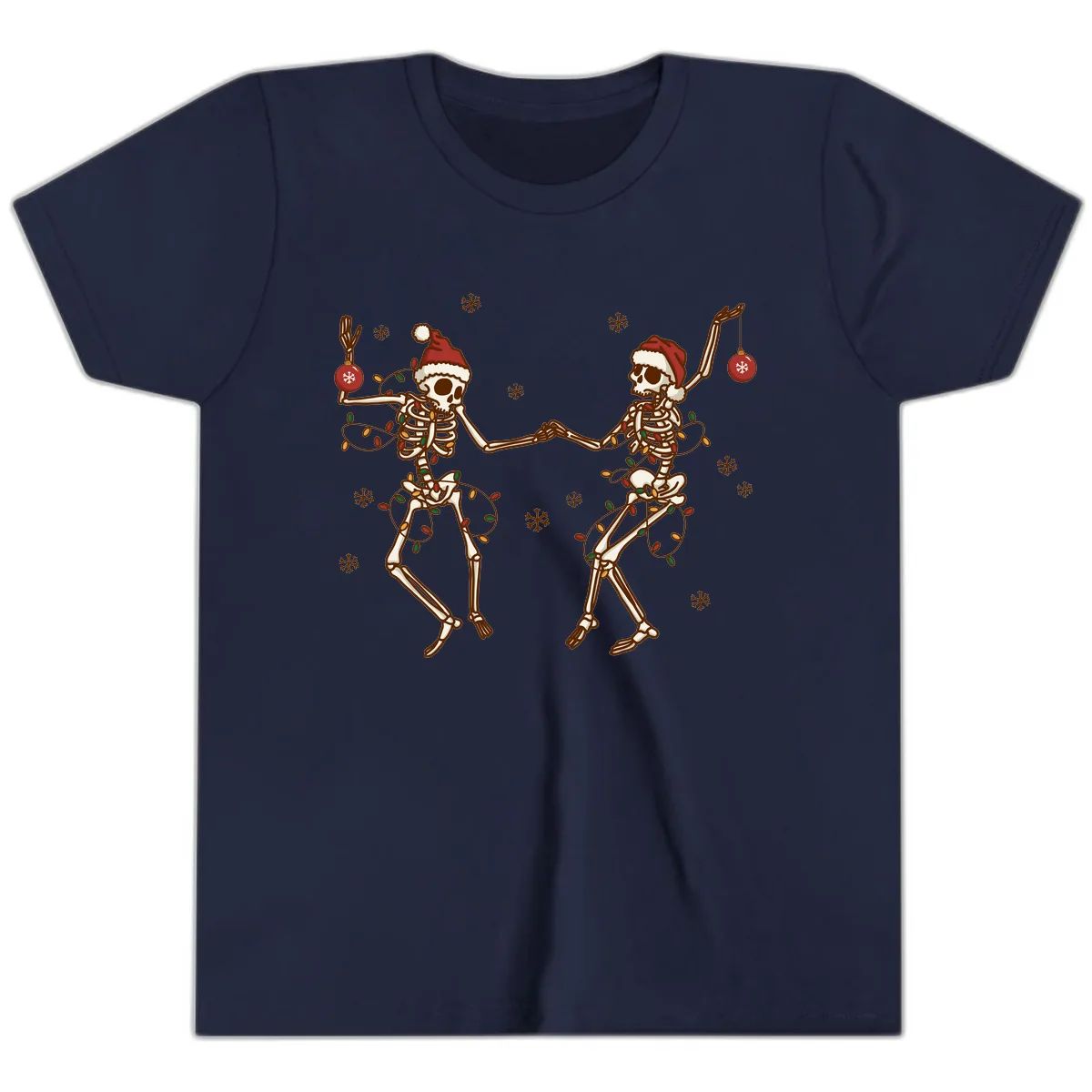 Dancing Skeletons Christmas Lights Youth T-Shirt in Navy