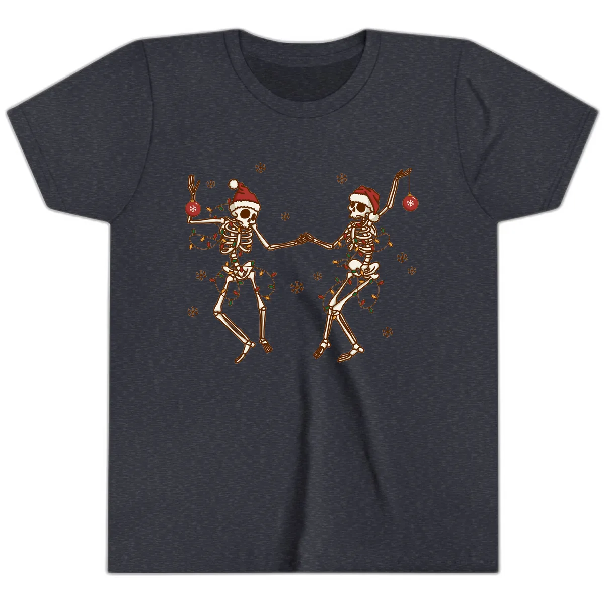Dancing Skeletons Christmas Lights Youth T-Shirt in Heather Navy