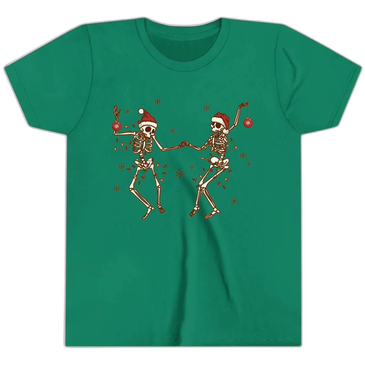 Dancing Skeletons Christmas Lights Youth T-Shirt in Kelly