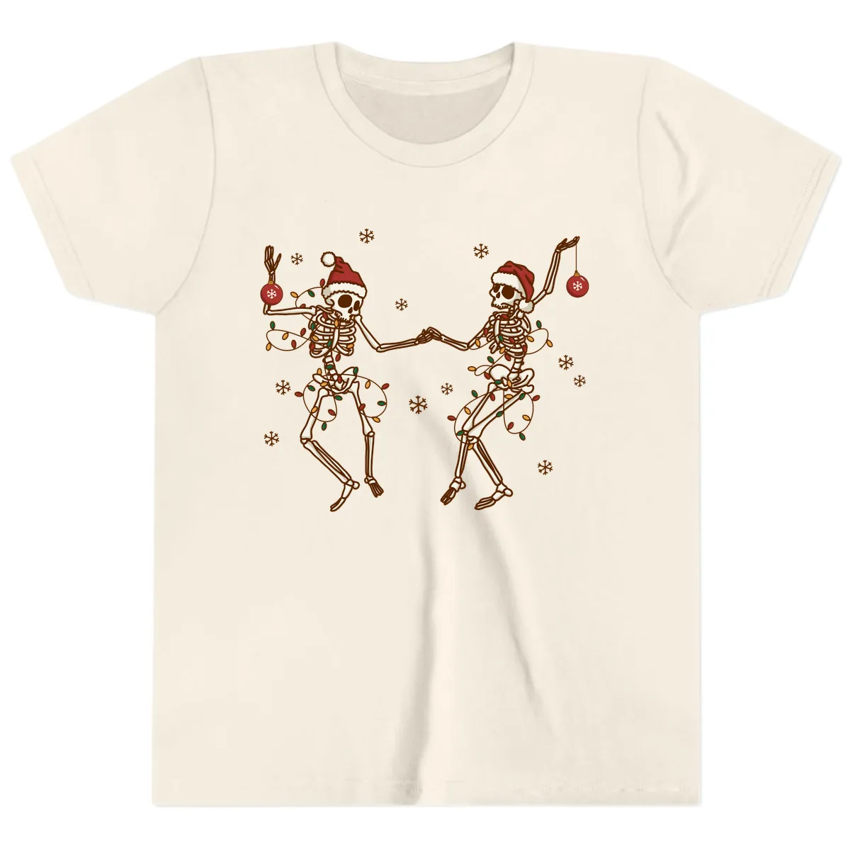 Dancing Skeletons Christmas Lights Youth T-Shirt in Natural