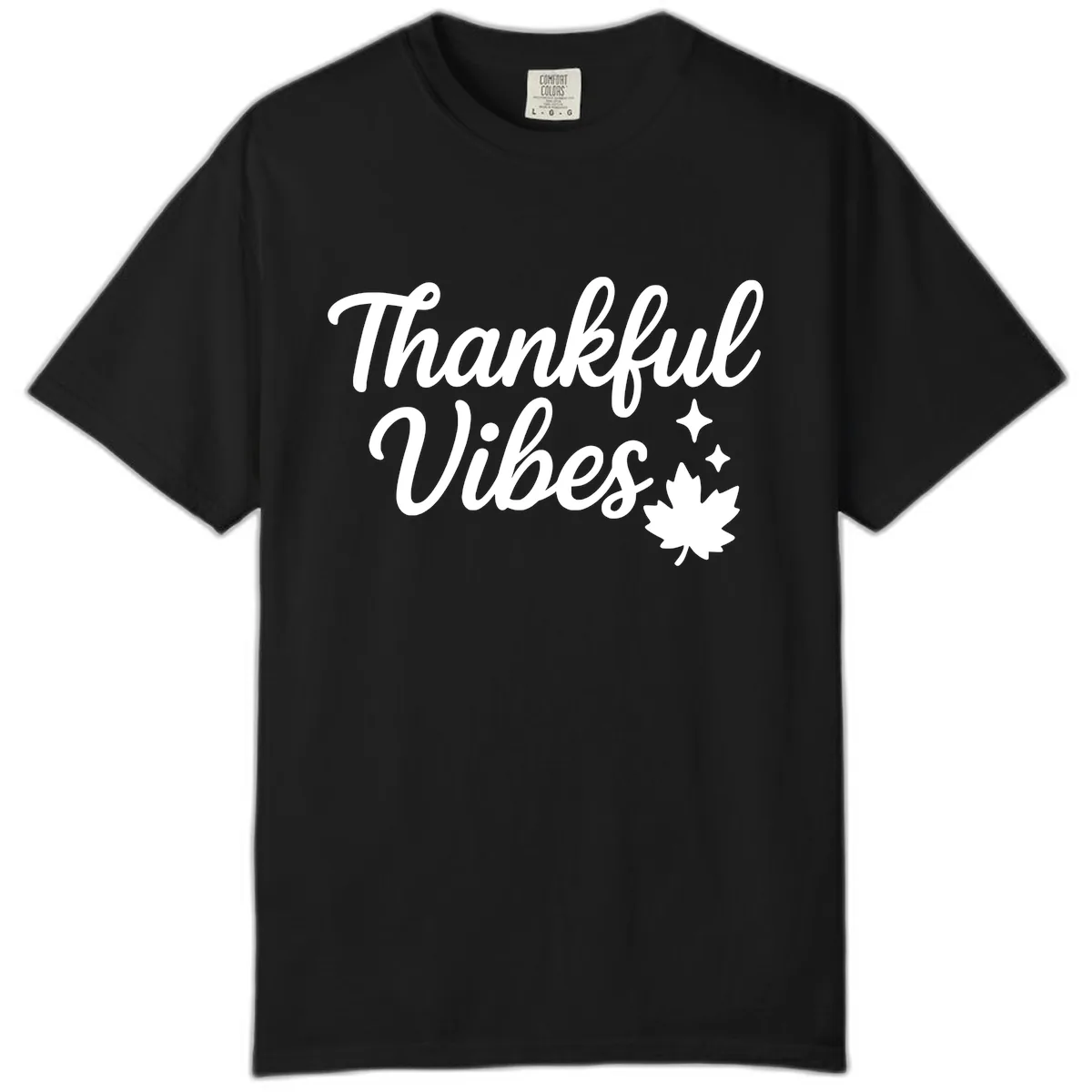 Thankful Vibes Fall Leaf Graphic Comfort Color in Black