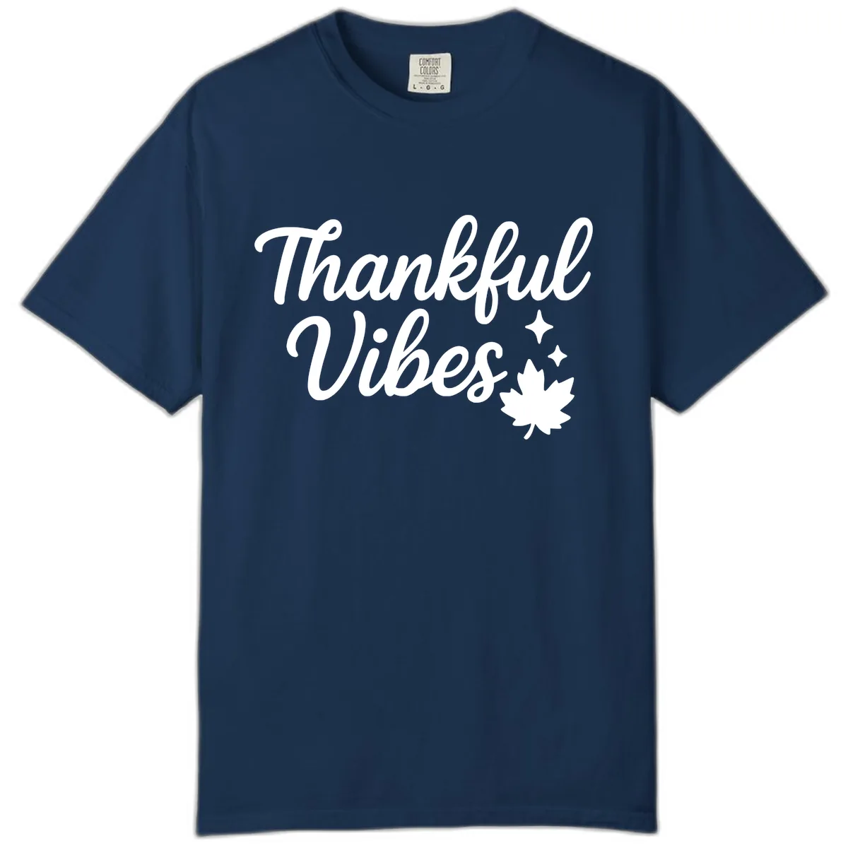 Thankful Vibes Fall Leaf Graphic Comfort Color in Navy