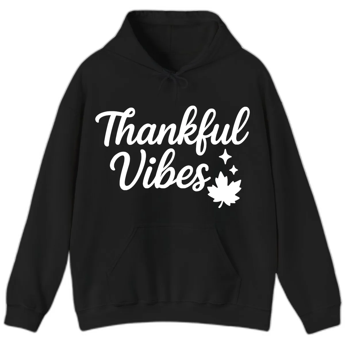 Thankful Vibes Fall Leaf Graphic Hoodie in Black