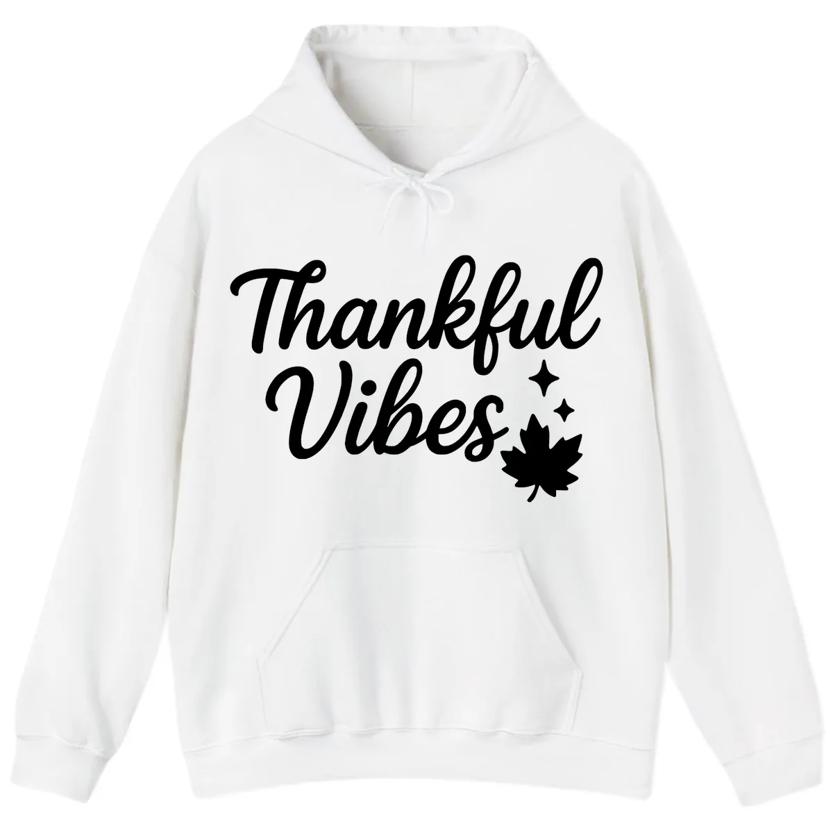 Thankful Vibes Fall Leaf Graphic Hoodie in White