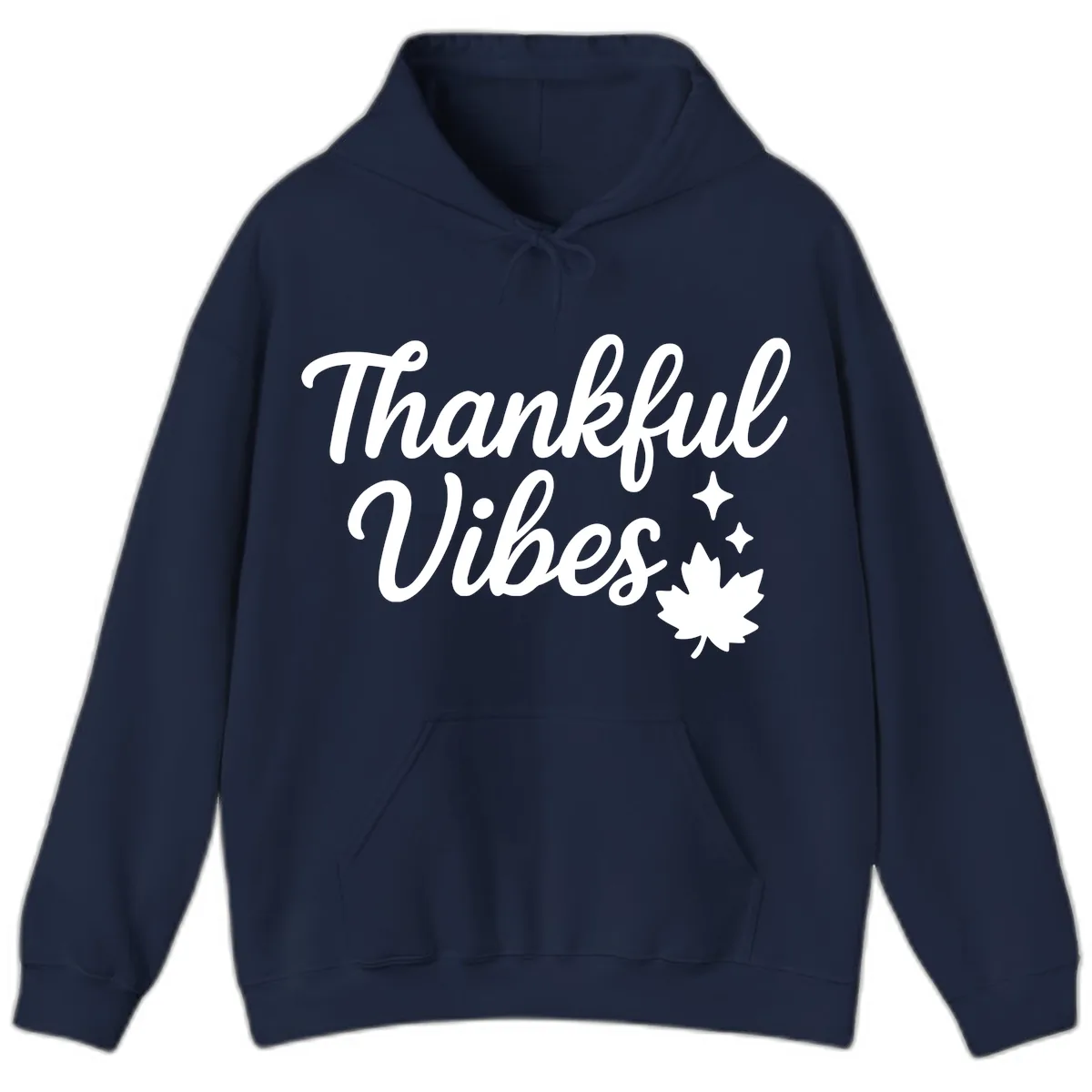 Thankful Vibes Fall Leaf Graphic Hoodie in Navy