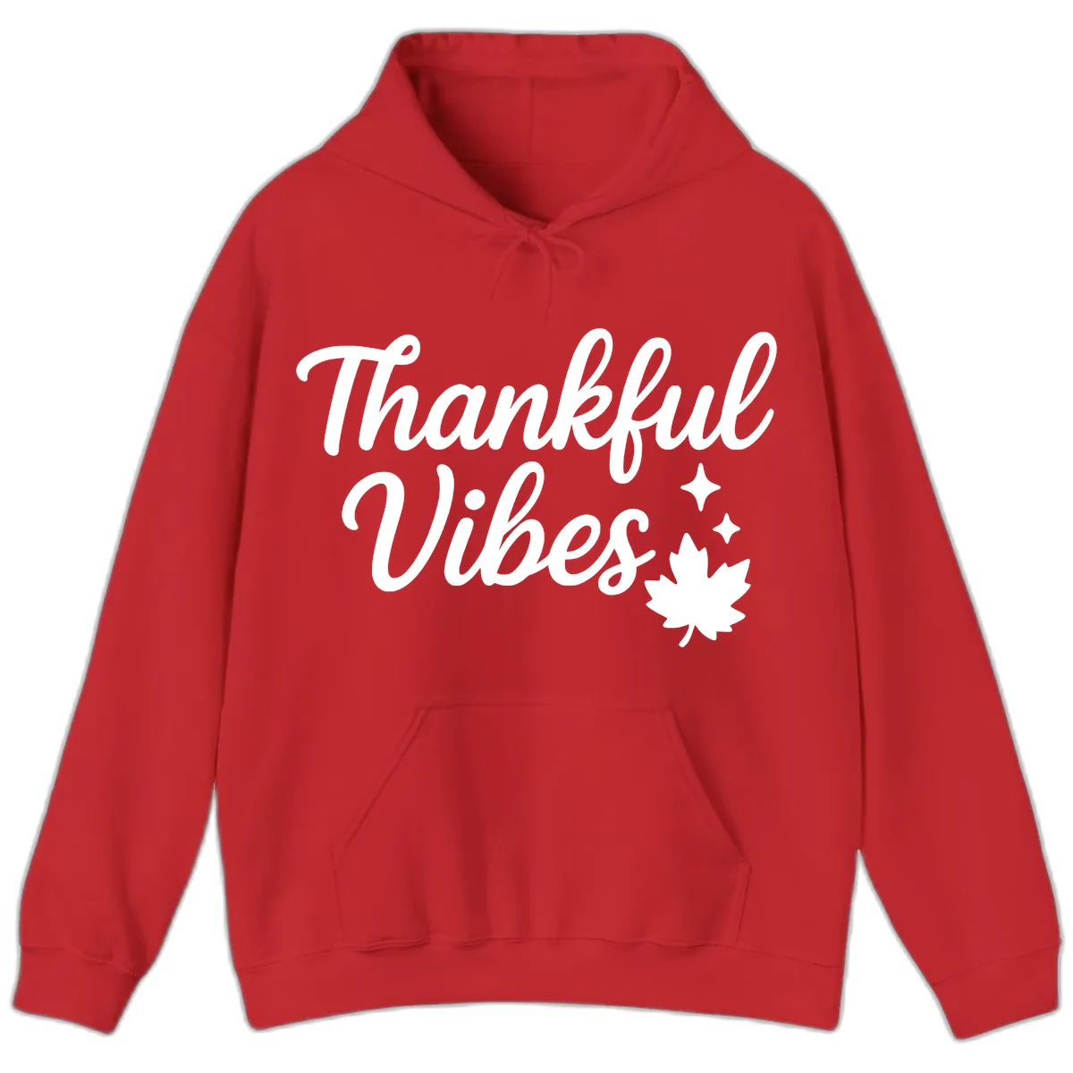 Thankful Vibes Fall Leaf Graphic Hoodie in Red