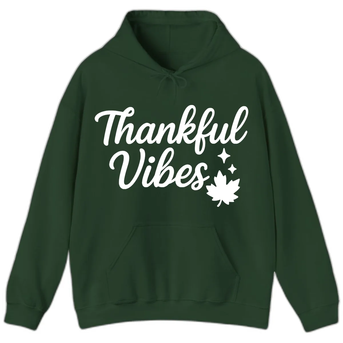 Thankful Vibes Fall Leaf Graphic Hoodie in Forest Green