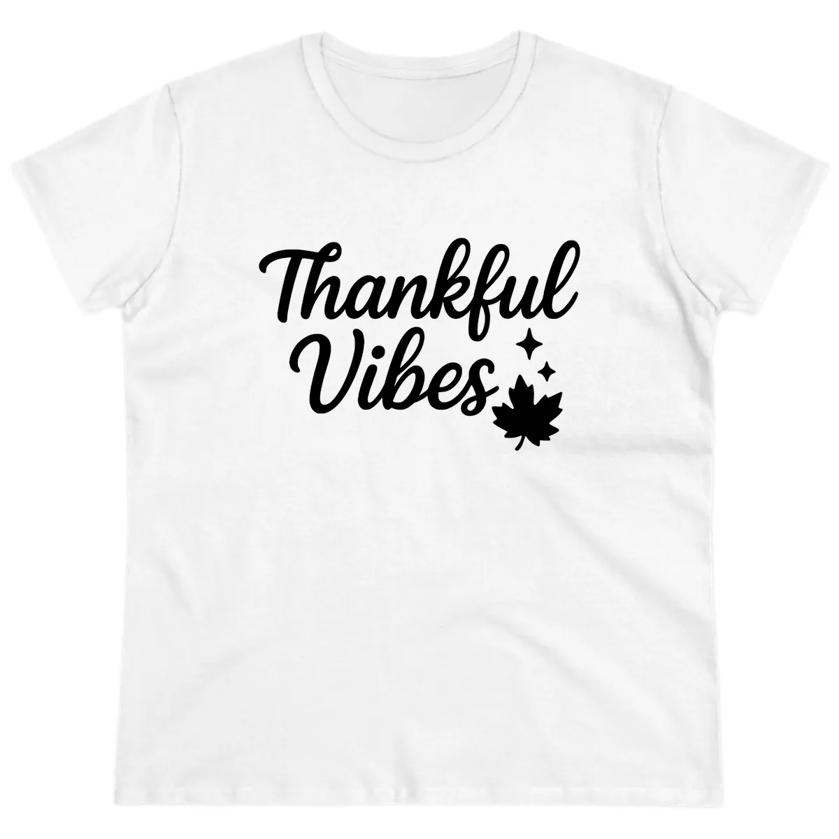 Thankful Vibes Fall Leaf Graphic Ladies Tee in White
