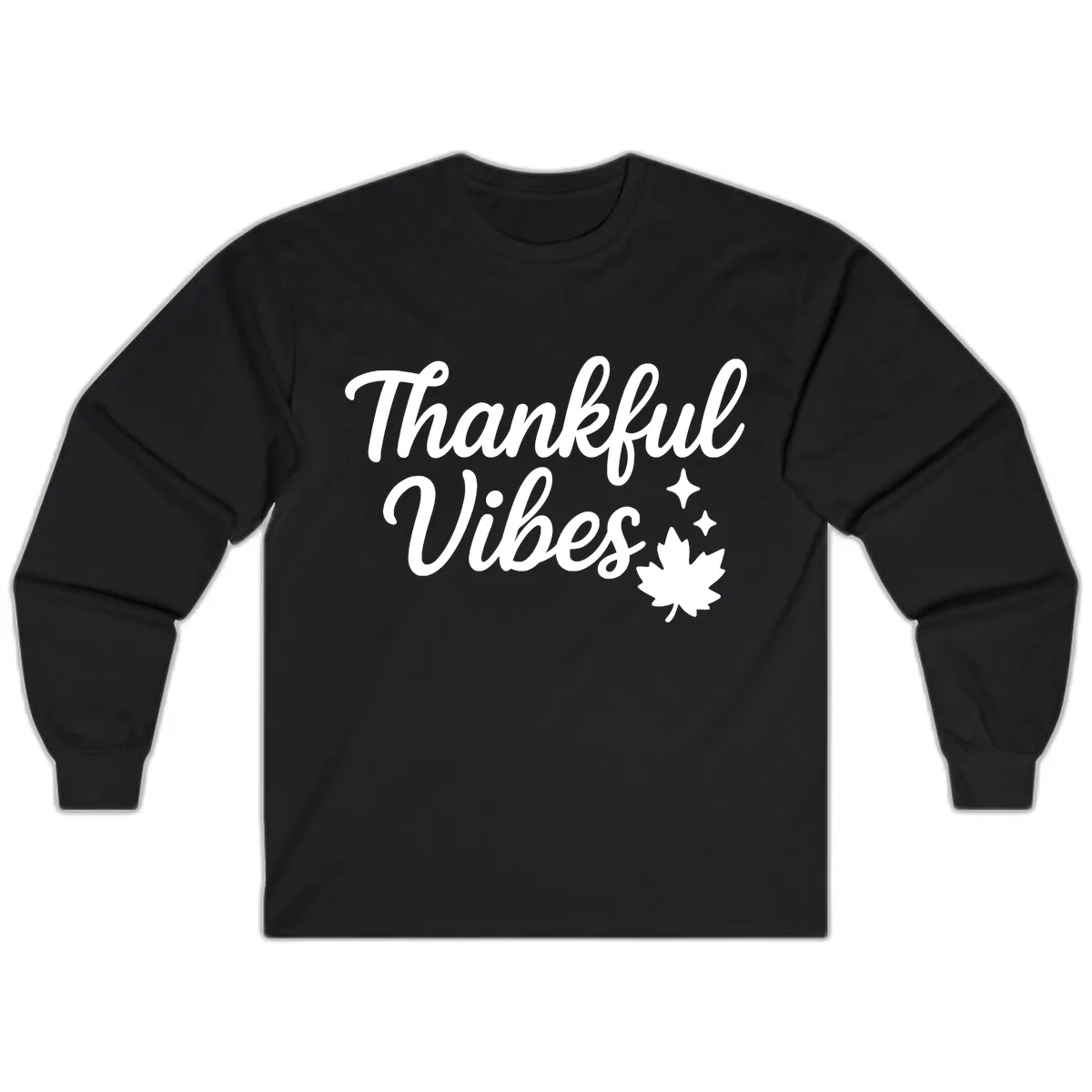 Thankful Vibes Fall Leaf Graphic Long Sleeve in Black