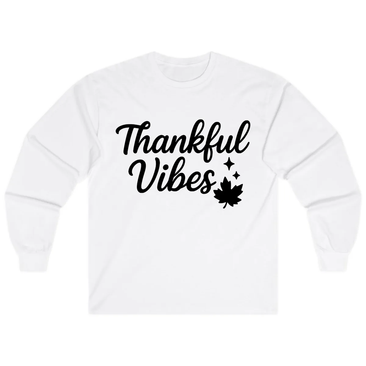 Thankful Vibes Fall Leaf Graphic Long Sleeve in White