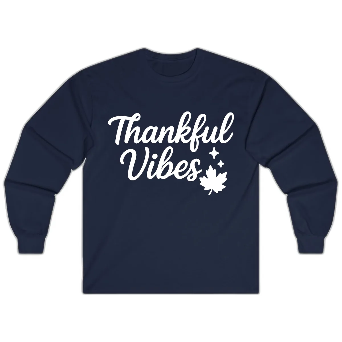 Thankful Vibes Fall Leaf Graphic Long Sleeve in Navy
