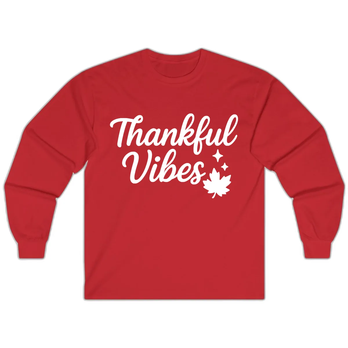 Thankful Vibes Fall Leaf Graphic Long Sleeve in Red