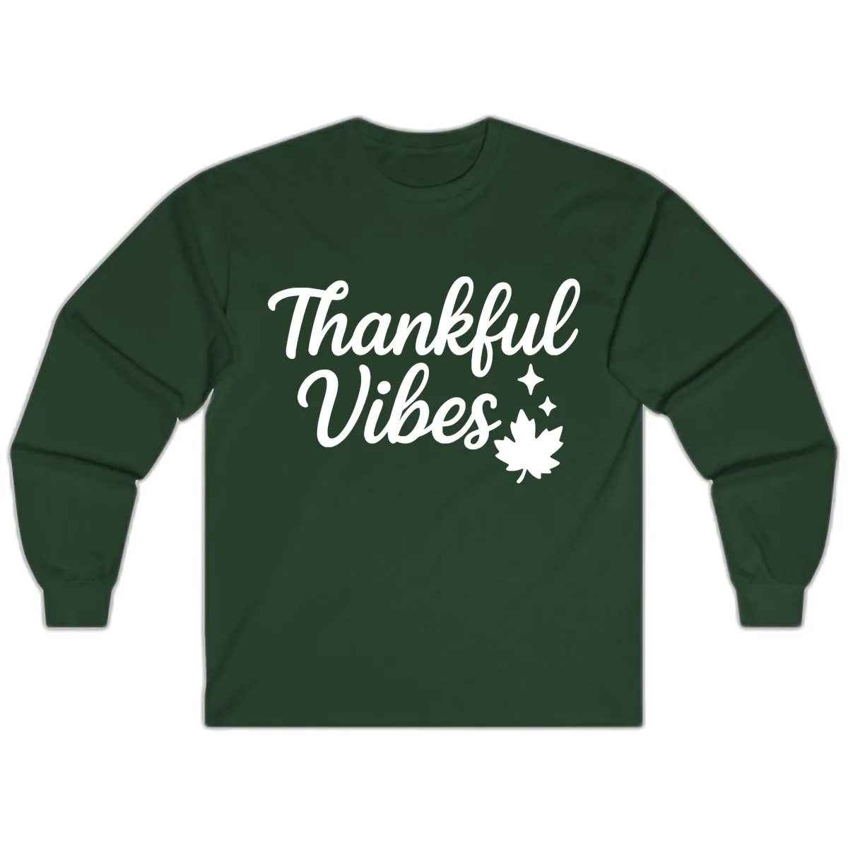Thankful Vibes Fall Leaf Graphic Long Sleeve in Forest Green