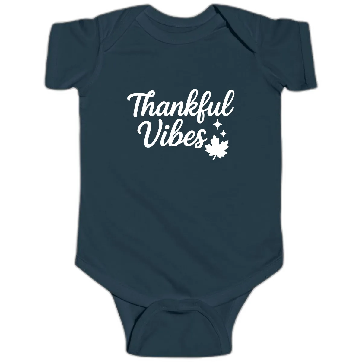 Thankful Vibes Fall Leaf Graphic Baby Onesie in Navy