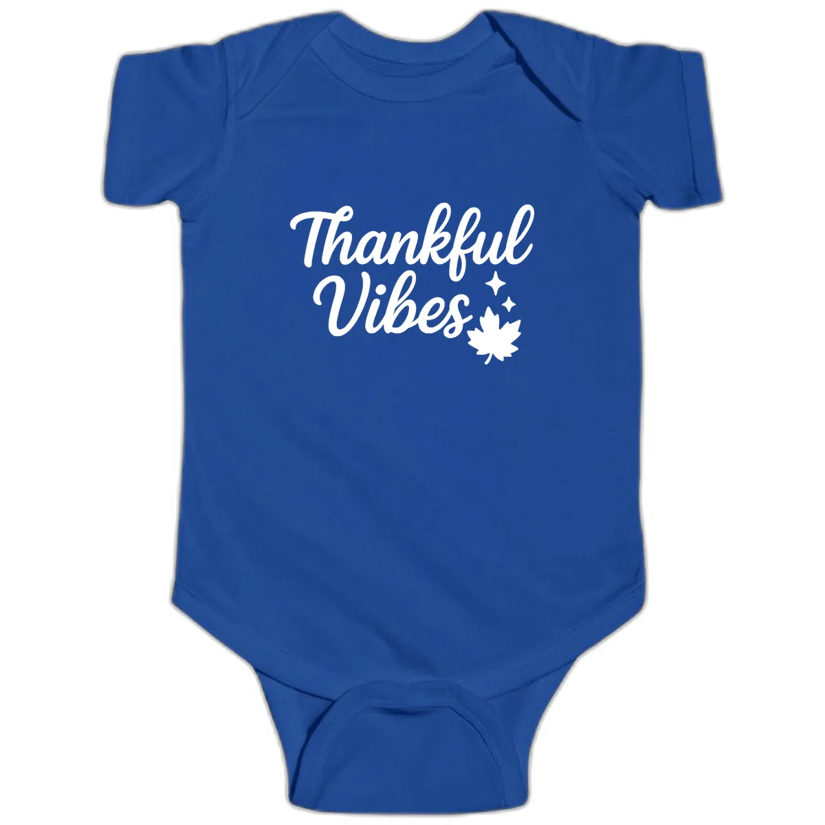 Thankful Vibes Fall Leaf Graphic Baby Onesie in Royal