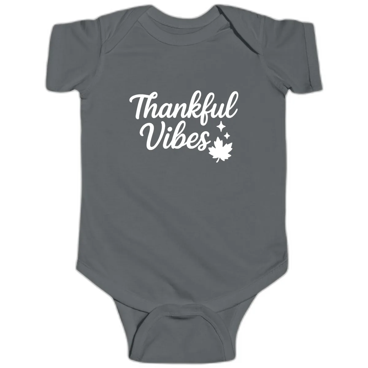 Thankful Vibes Fall Leaf Graphic Baby Onesie in Charcoal