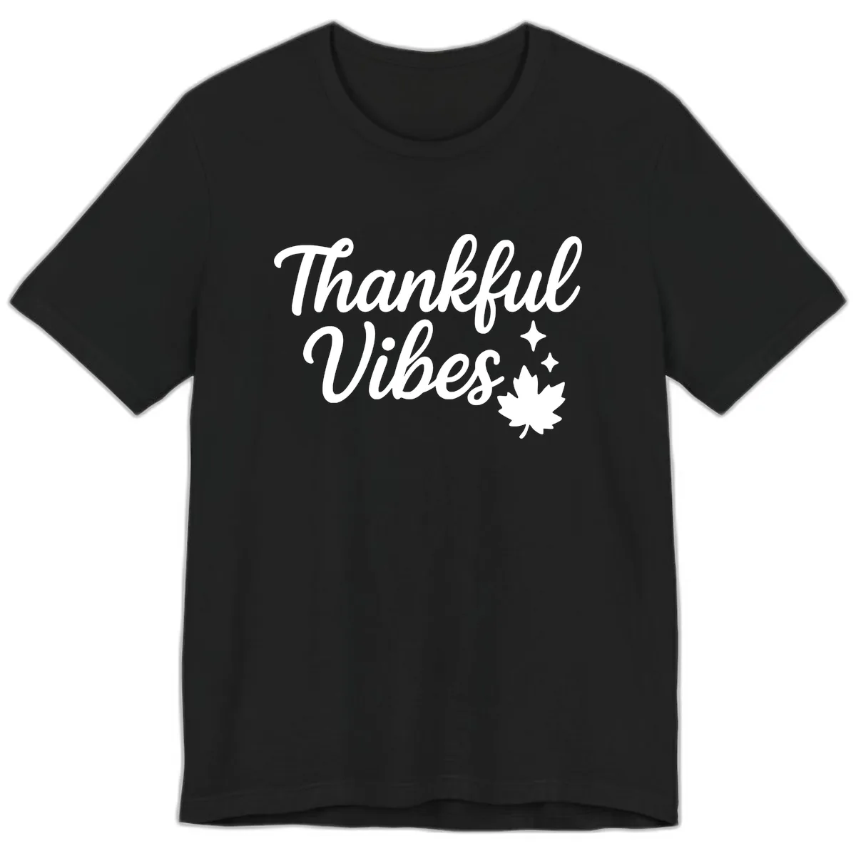 Thankful Vibes Fall Leaf Graphic Premium T-Shirt in Black