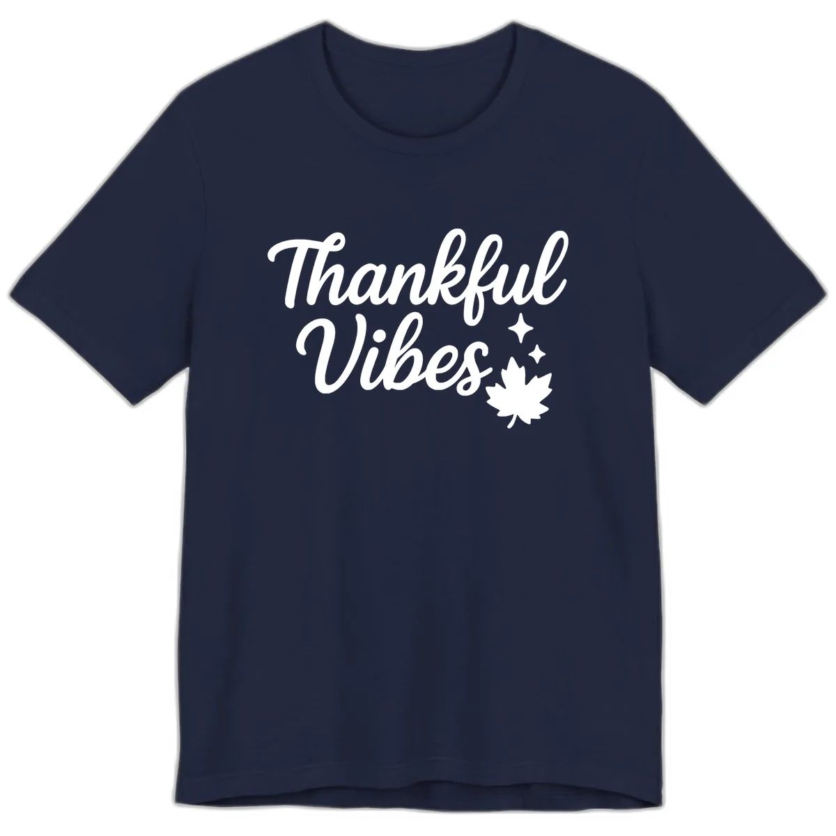 Thankful Vibes Fall Leaf Graphic Premium T-Shirt in Navy