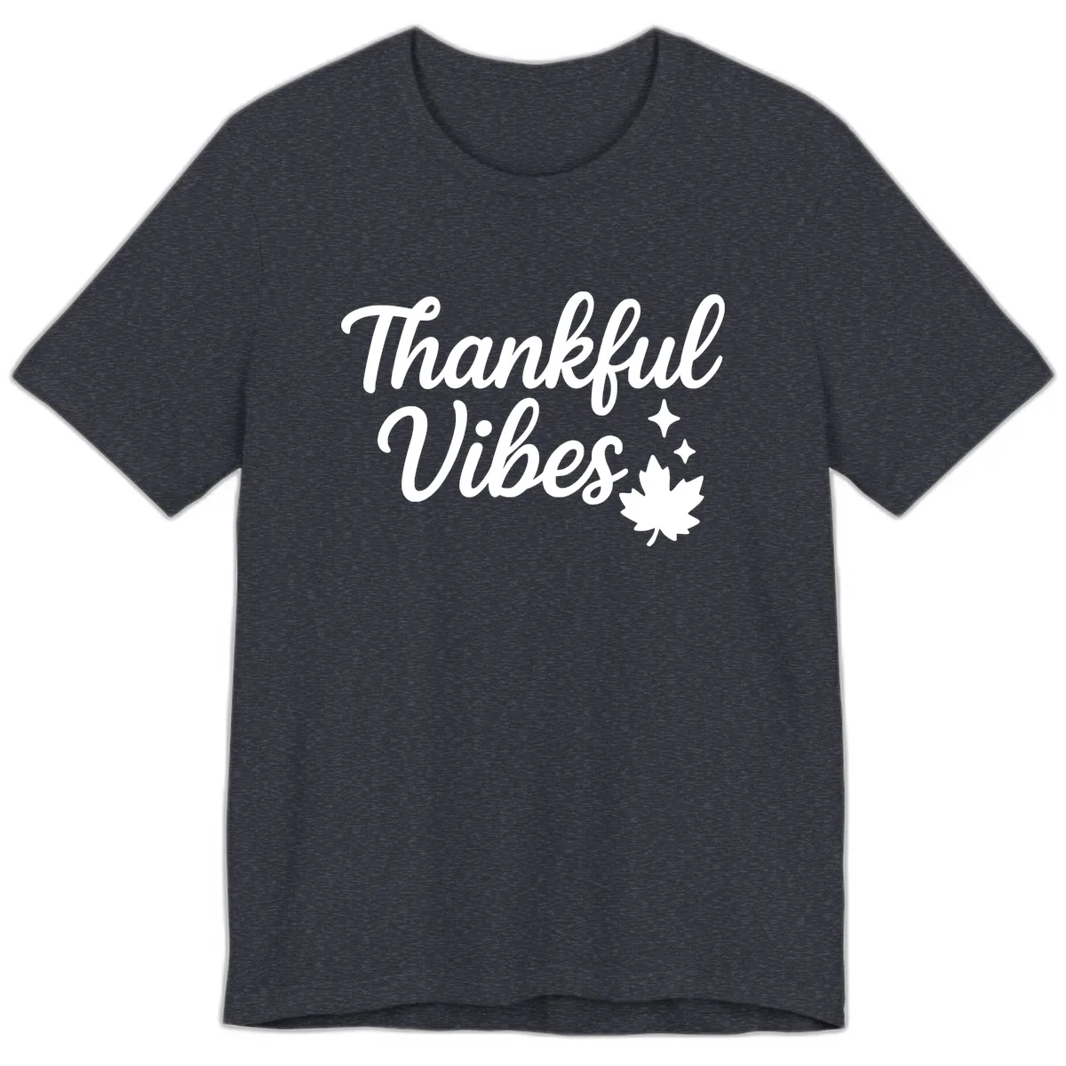 Thankful Vibes Fall Leaf Graphic Premium T-Shirt in Heather Navy