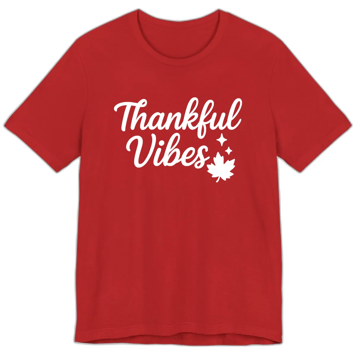 Thankful Vibes Fall Leaf Graphic Premium T-Shirt in Red