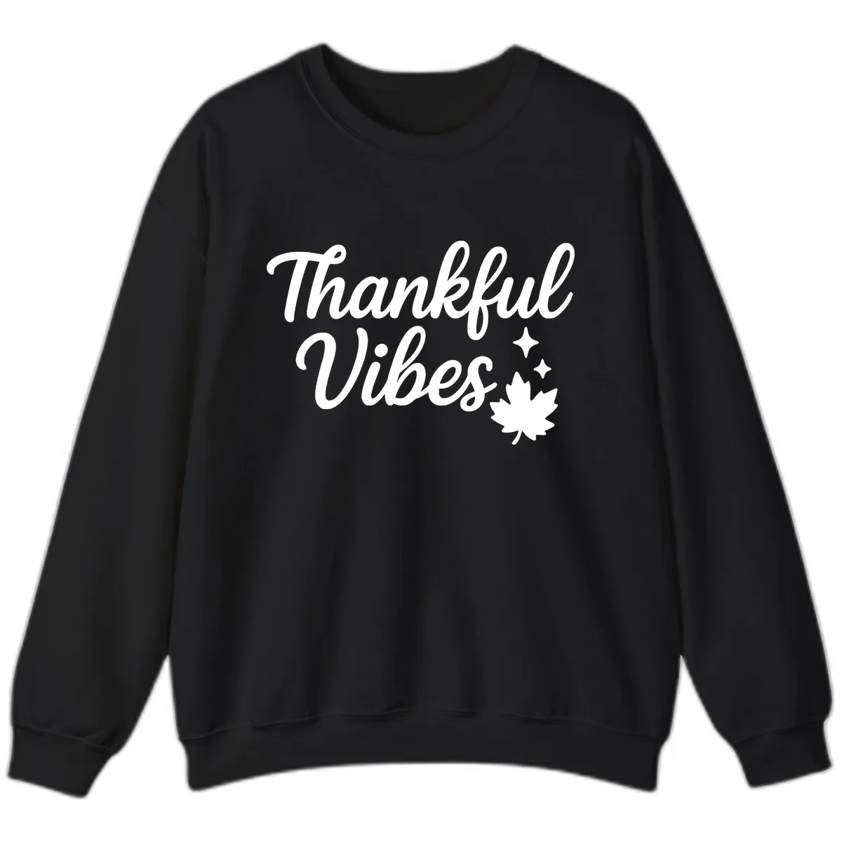 Thankful Vibes Fall Leaf Graphic Sweatshirt in Black